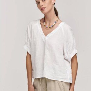 VELVET By Graham & Spencer Adley Linen V-Neck Top Tee